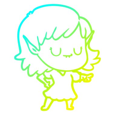 soğuk degrade çizgi çizim mutlu karikatür elf kız elbise giyiyor