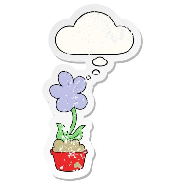 sevimli karikatür çiçek ve sıkıntılı yıpranmış stic olarak kabarcık düşünce