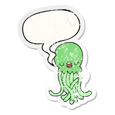 karikatür denizanası ve konuşma balonu sıkıntılı etiket