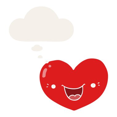 retro tarzında çizgi film aşk kalp karakteri ve düşünce balonu