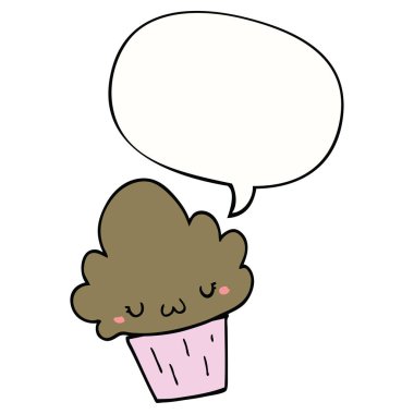 karikatür cupcake ve yüz ve konuşma balonu