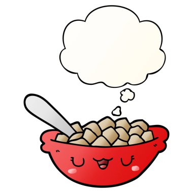 pürüzsüz gradien mısır gevreği ve düşünce balonu sevimli karikatür kase