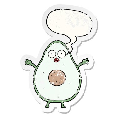 karikatür avokado ve konuşma balonu sıkıntılı etiket