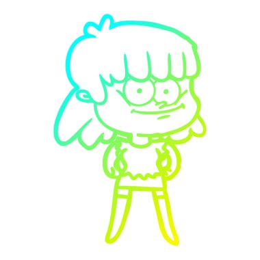 soğuk degrade çizgi çizim karikatür gülümseyen kadın