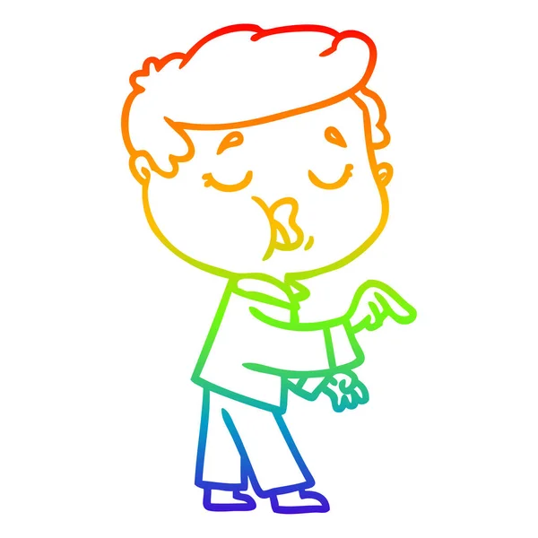 Rainbow gradient line drawing cartoon man talking — Stock Vector