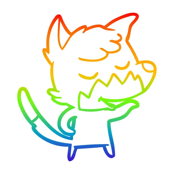 Rainbow gradient ligne dessin sympathique dessin animé renard — Image vectorielle