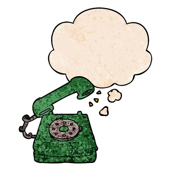 Dessin animé vieux téléphone et bulle de pensée en texture grunge patte — Image vectorielle