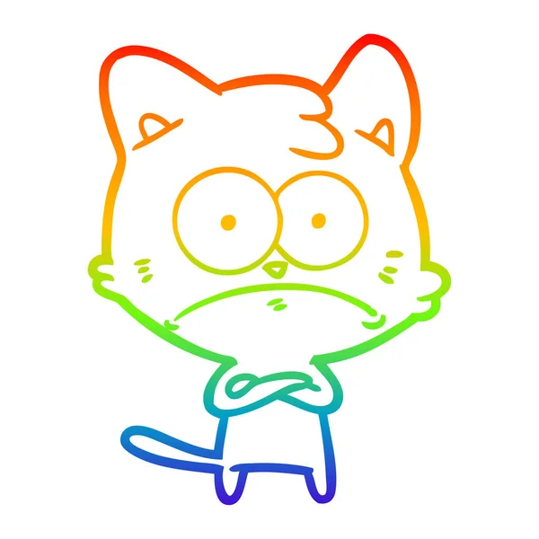 Rainbow gradient ligne dessin dessin animé nerveux chat — Image vectorielle