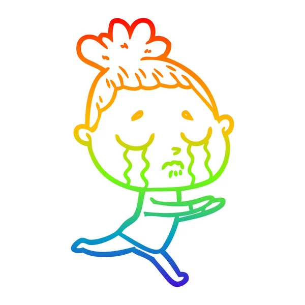 Rainbow gradient linje ritning tecknad gråtande kvinna — Stock vektor