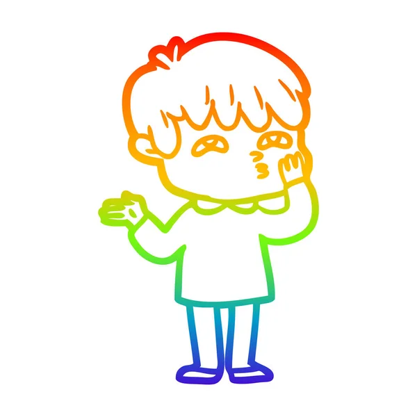 Rainbow gradient ligne dessin homme dessin animé confus — Image vectorielle
