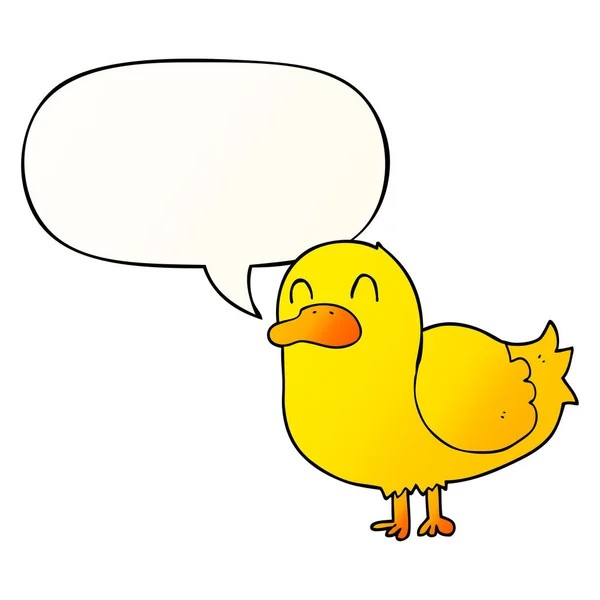 Kreslená kachna a bublina řeči v hladkém stylu přechodu — Stockový vektor