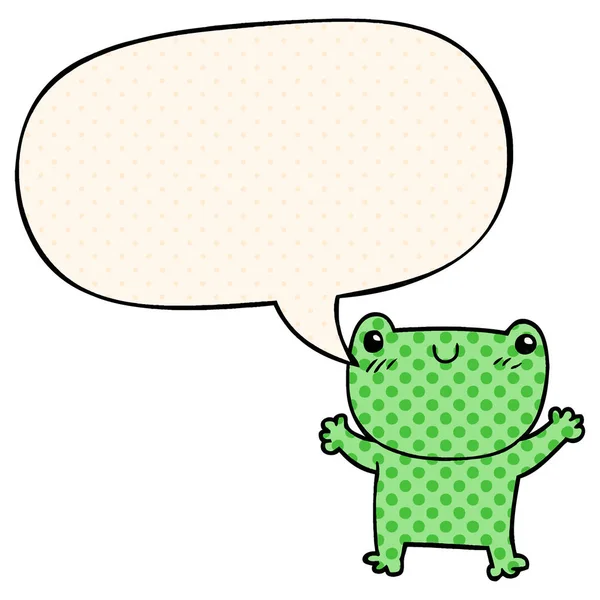 Cartoon frog and speech bubble in comic book style — Stock Vector