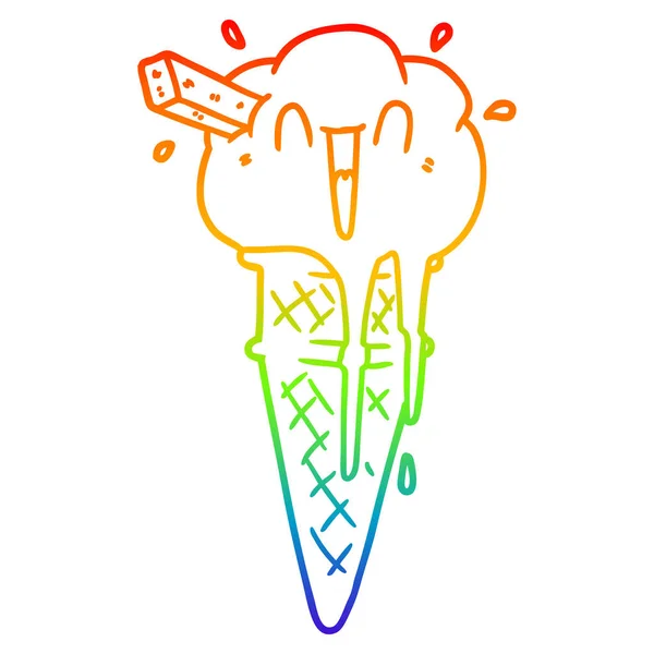 Regenboog gradiënt lijntekening cartoon ijs — Stockvector