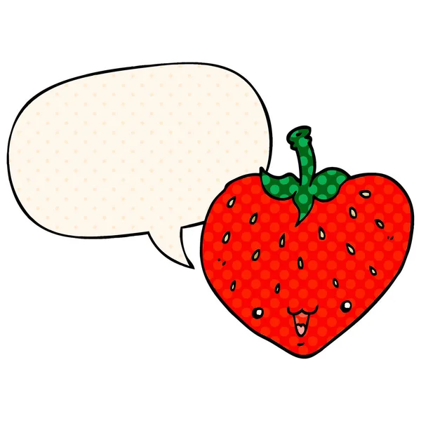 Kreslená jahodová a řečová bublina v komiksovém stylu — Stockový vektor
