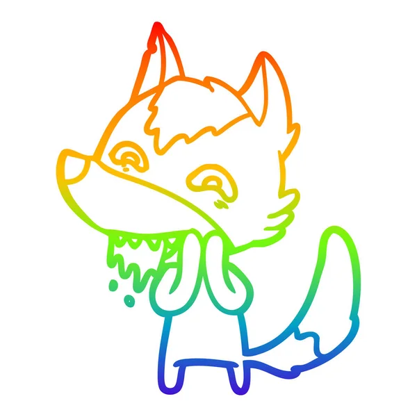 Regenboog gradiënt lijntekening cartoon hongerige Wolf — Stockvector