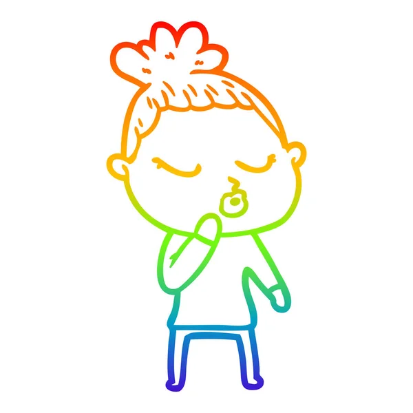 彩虹渐变线绘制卡通平静的女人 — 图库矢量图片