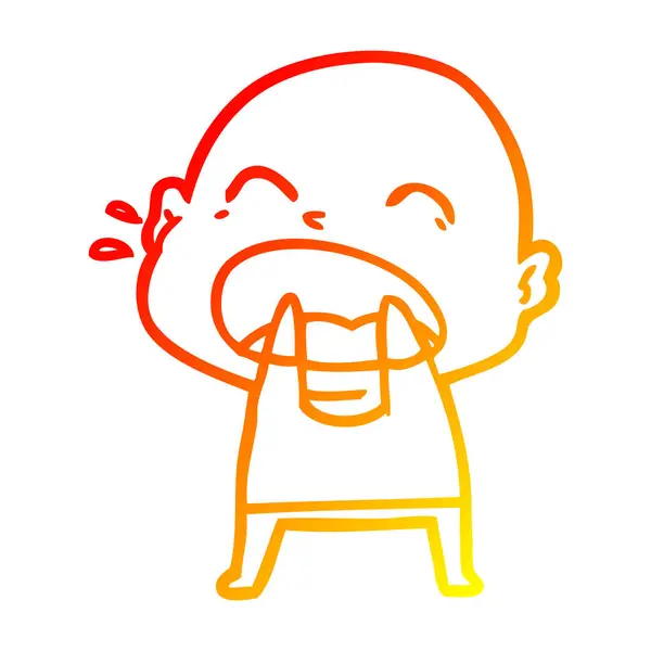 Línea de gradiente caliente dibujo dibujos animados gritando hombre calvo — Vector de stock