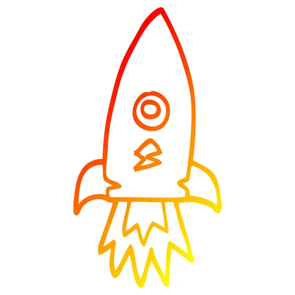 Línea de gradiente caliente dibujo dibujos animados cohete espacial — Vector de stock