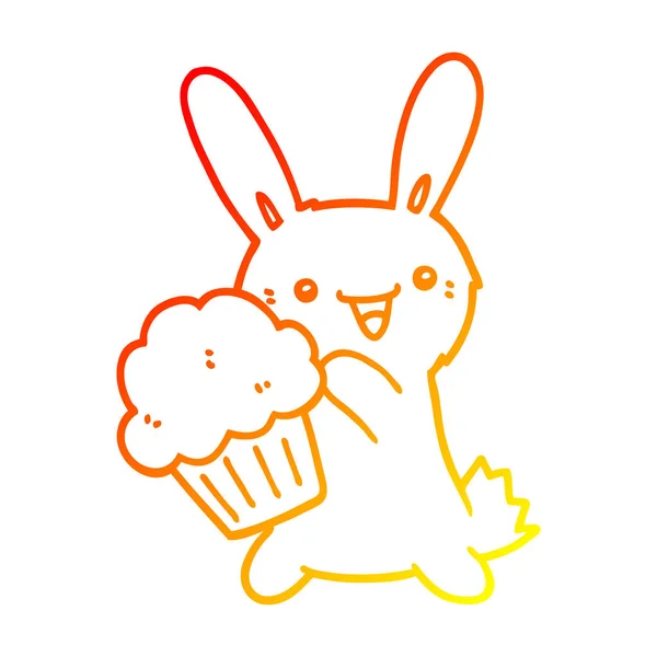 Linha gradiente quente desenho bonito coelho dos desenhos animados com muffin —  Vetores de Stock