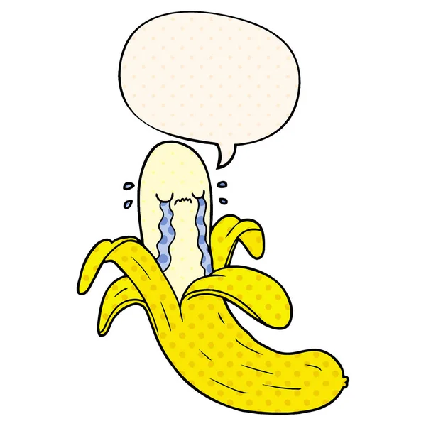 Мультяшний плач банан і мовна бульбашка в стилі коміксів — стоковий вектор