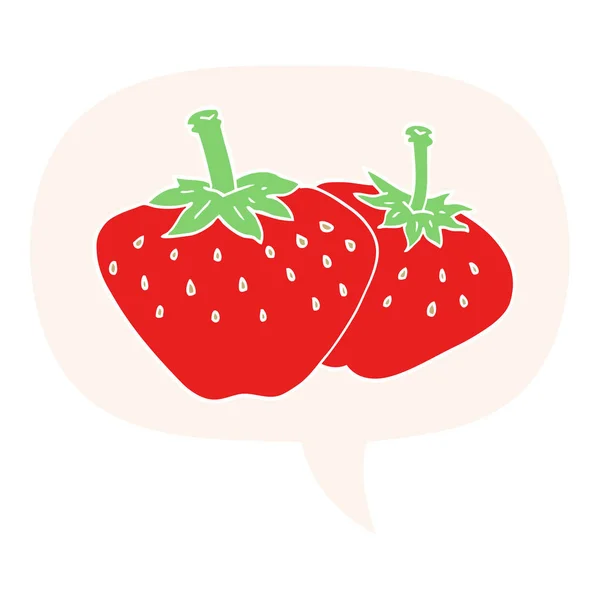 Tecknad jordgubb och pratbubbla i retrostil — Stock vektor