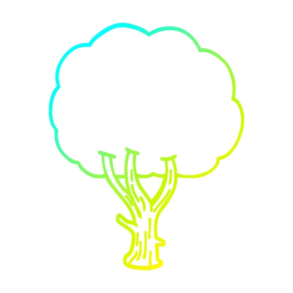 Línea de gradiente frío dibujo dibujos animados árbol floreciente — Vector de stock