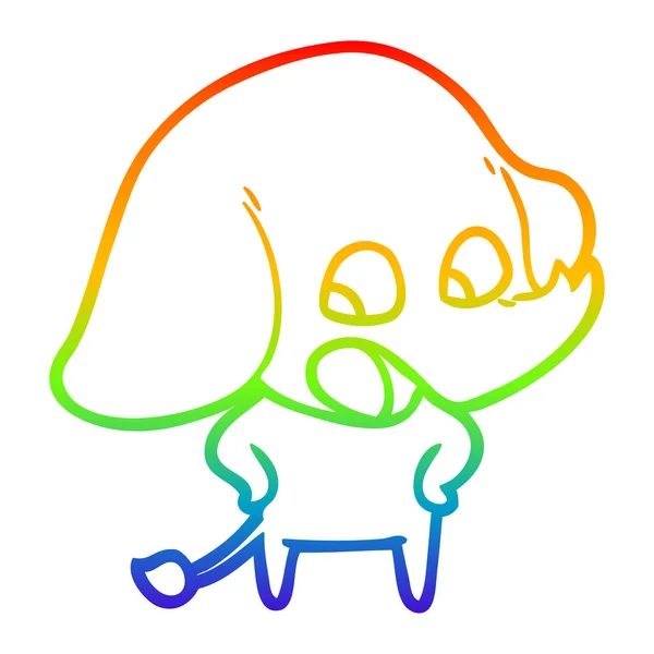 Linea gradiente arcobaleno disegno carino cartone animato elefante — Vettoriale Stock