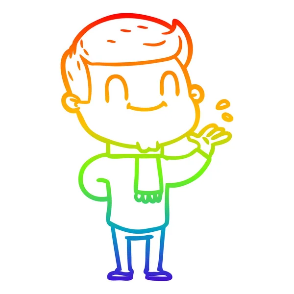 Rainbow gradient line drawing cartoon friendly man — Stock Vector