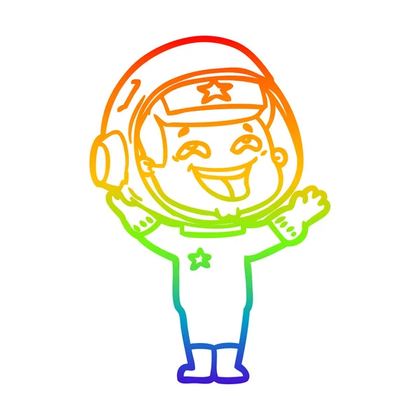 Regenbogen-Gradienten-Linie Zeichnung Karikatur lachender Astronaut — Stockvektor
