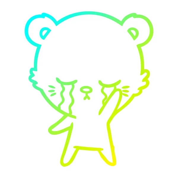 Linea di gradiente freddo disegno piangendo cartone animato orso polare — Vettoriale Stock