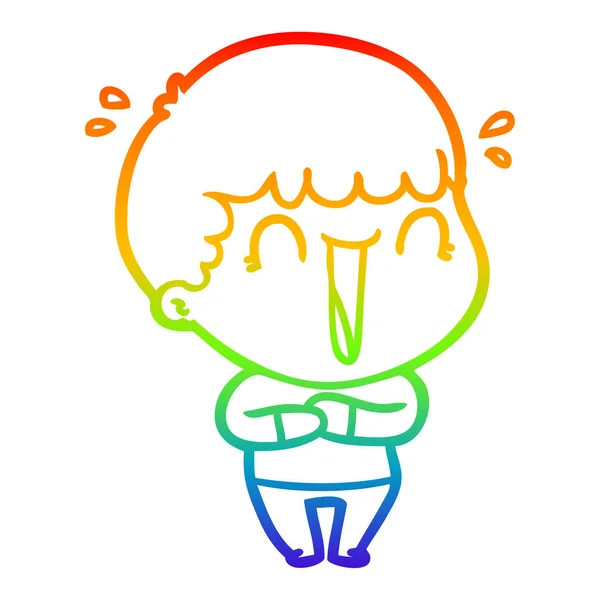 Rainbow gradient line drawing laughing cartoon man — Stock Vector