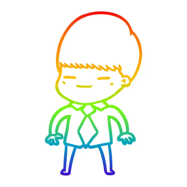 Rainbow gradient ligne dessin dessin animé garçon suffisant — Image vectorielle