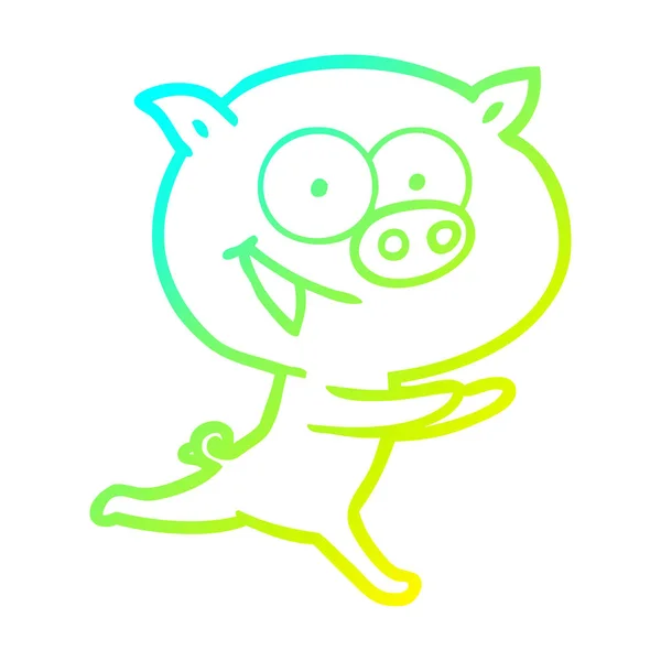 Dessin de ligne de dégradé froid dessin animé cochon joyeux — Image vectorielle