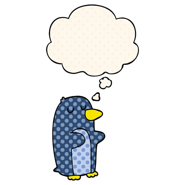 Pingüino de dibujos animados y burbuja de pensamiento en estilo de cómic — Vector de stock