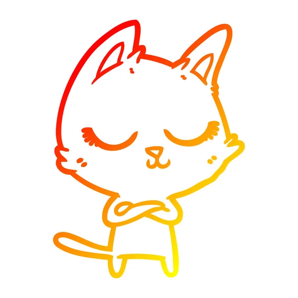 Línea de gradiente caliente dibujo tranquilo gato de dibujos animados — Vector de stock