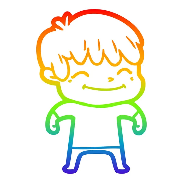 Arco-íris linha gradiente desenho feliz cartoon menino — Vetor de Stock