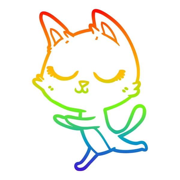 Regenbogen-Gradienten-Linie zeichnet ruhigen Cartoon-Katze — Stockvektor