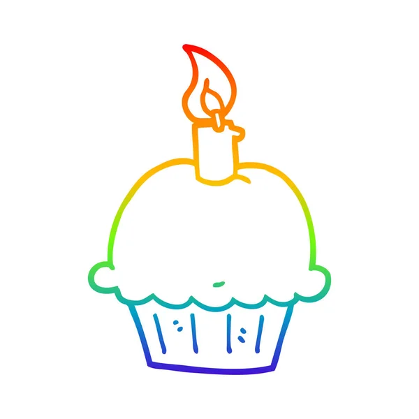 Linea gradiente arcobaleno disegno cartone animato compleanno cupcake — Vettoriale Stock