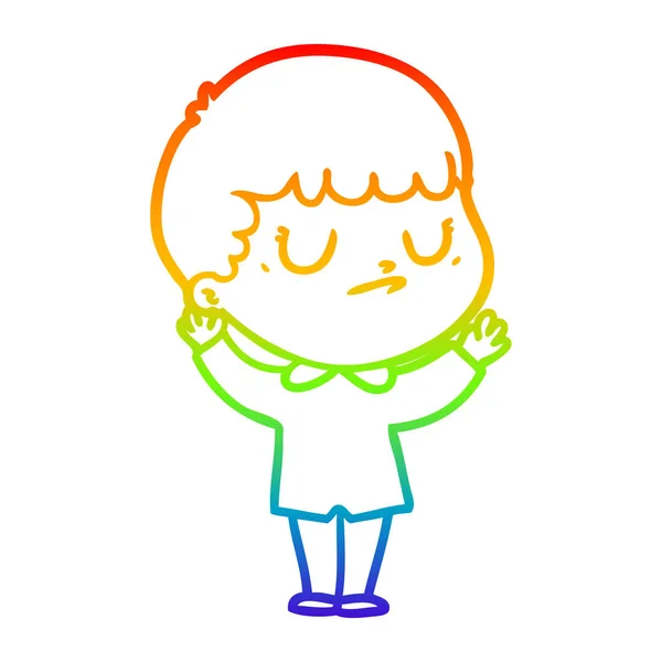 Arco-íris linha gradiente desenho cartoon menino rabugento —  Vetores de Stock
