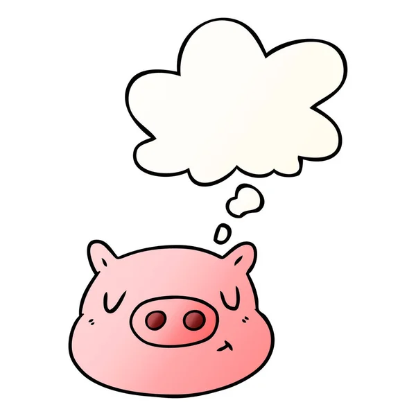 Visage de porc dessin animé et bulle de pensée en style dégradé lisse — Image vectorielle