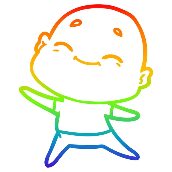 Радужная градиентная линия рисунок счастливый лысый мультяшный человек — стоковый вектор