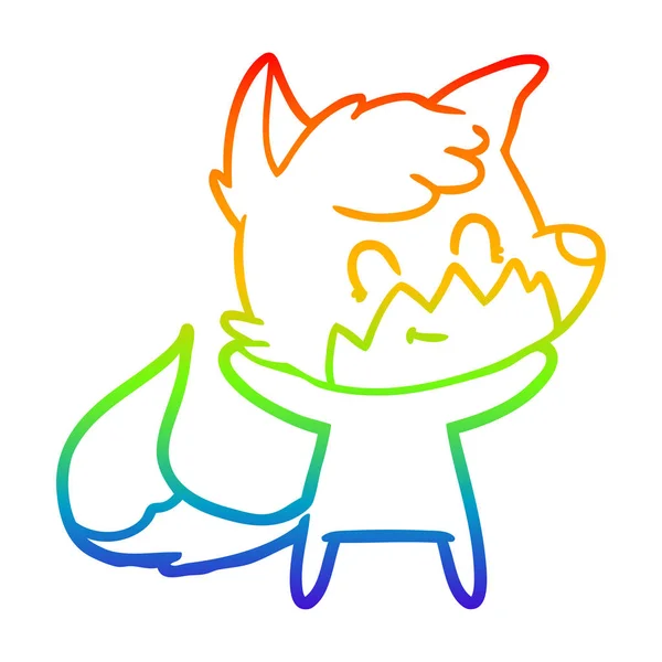 Rainbow gradient ligne dessin dessin animé heureux renard — Image vectorielle