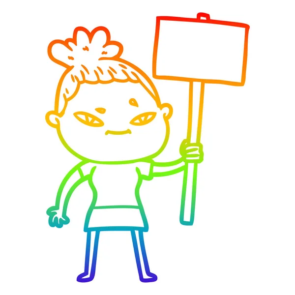 Regenboog gradiënt lijntekening cartoon vrouw — Stockvector