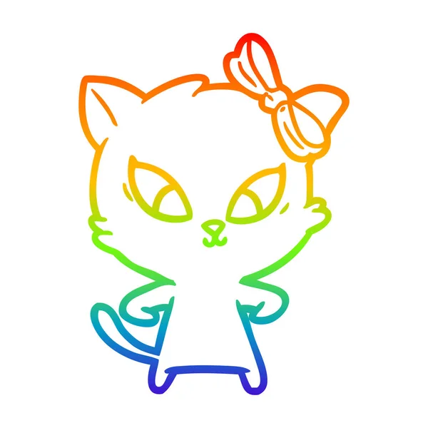 Regenboog gradiënt lijntekening cartoon kat — Stockvector