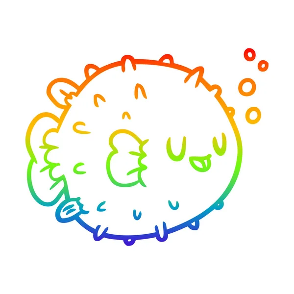 Línea de gradiente arco iris dibujo pez globo — Vector de stock