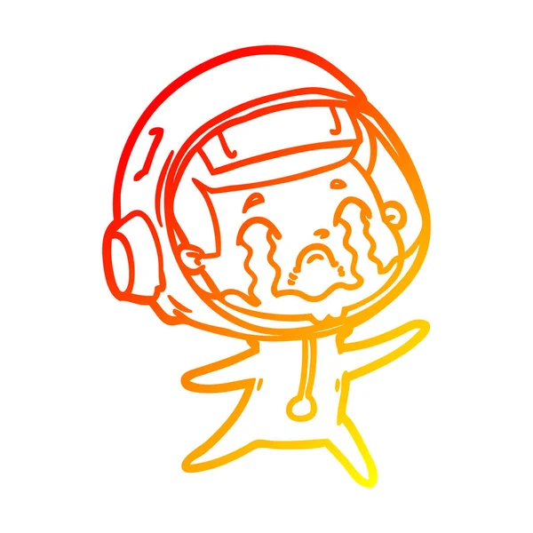 Línea de gradiente caliente dibujo dibujos animados astronauta llorando — Archivo Imágenes Vectoriales