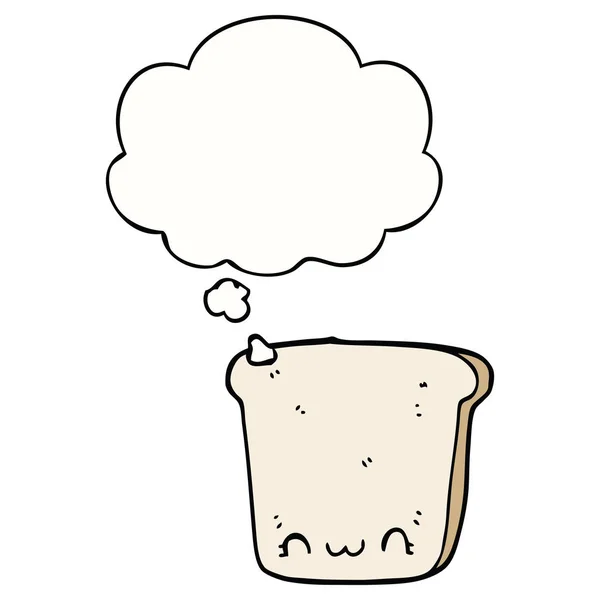 Desenho animado fatia de pão e bolha de pensamento — Vetor de Stock