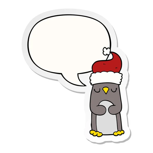 Cartoni animati pinguino di Natale e adesivi bolla discorso — Vettoriale Stock