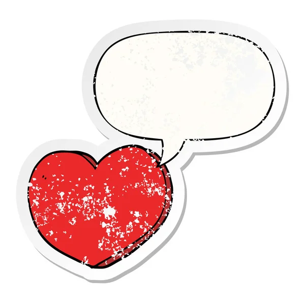 Dessin animé amour coeur et parole bulle affligé autocollant — Image vectorielle