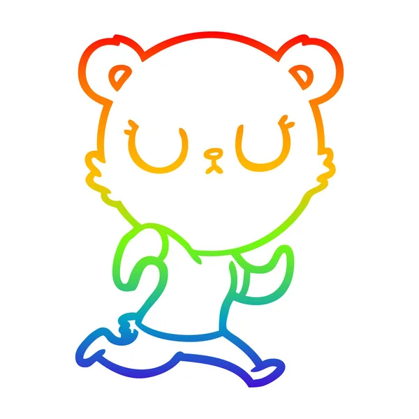 Rainbow gradient ligne dessin paisible dessin animé ours courir — Image vectorielle